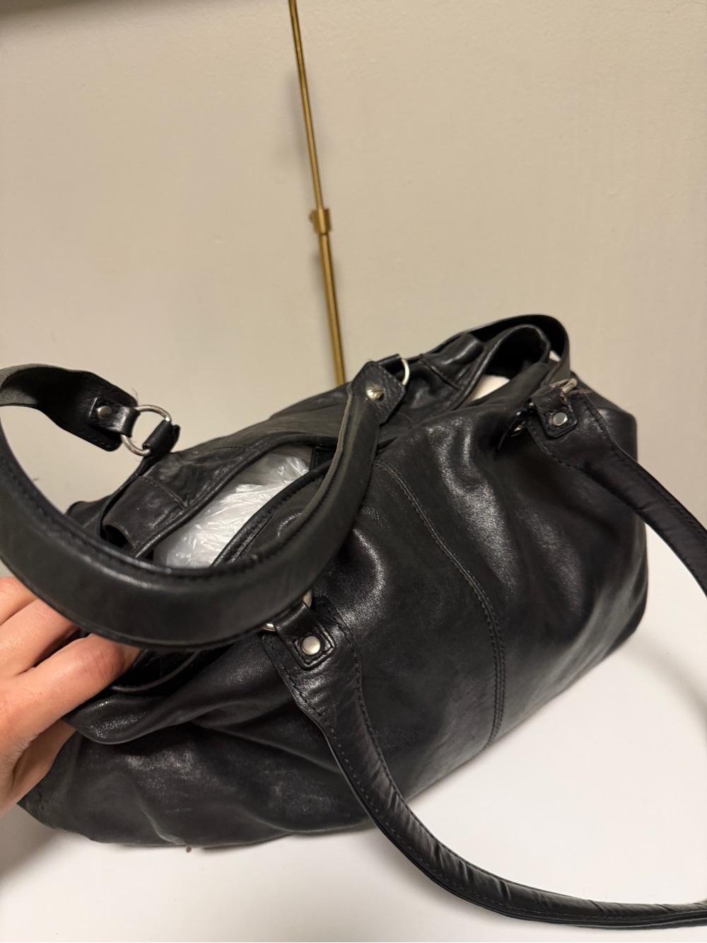 L.A.M.B. Gwen Stefani Black Leather Hobo Bag Shoulder Purse Vintage Cargo Pocket - Picture 7 of 14